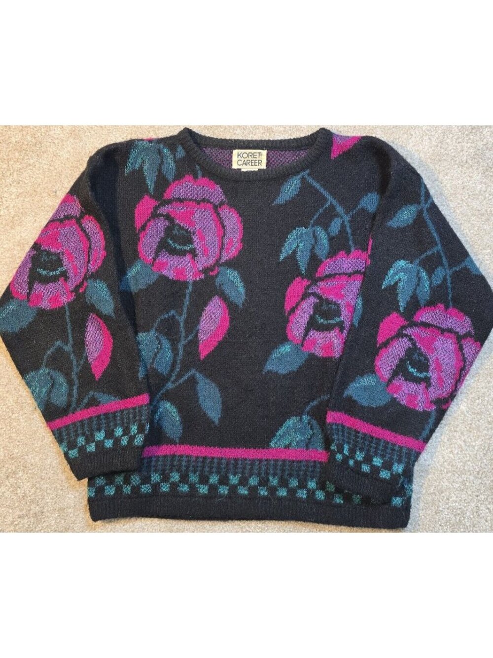 Koret Career Vtg Colorful Floral Pullover Sweater Grannycore Cottagecore Women L